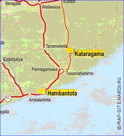 mapa de de estradas Sri Lanka em ingles