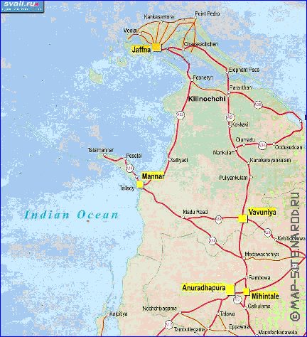 mapa de de estradas Sri Lanka em ingles