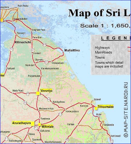 mapa de de estradas Sri Lanka em ingles