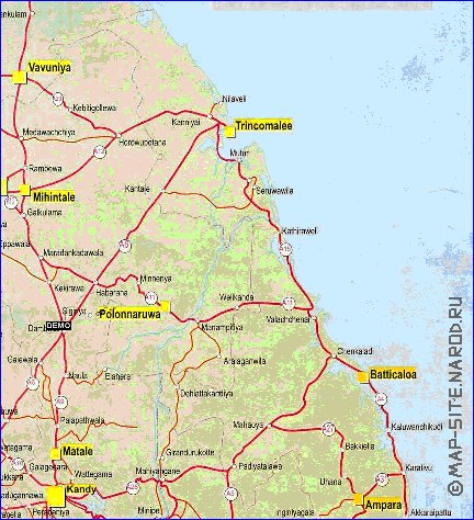 carte de des routes Sri Lanka en anglais