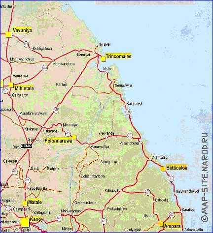 mapa de de estradas Sri Lanka em ingles