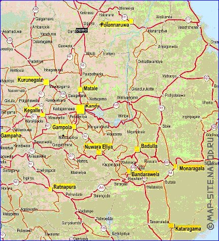 mapa de de estradas Sri Lanka em ingles