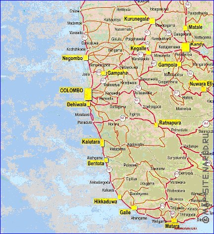 mapa de de estradas Sri Lanka em ingles