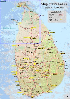 mapa de de estradas Sri Lanka em ingles