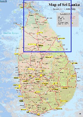 mapa de de estradas Sri Lanka em ingles