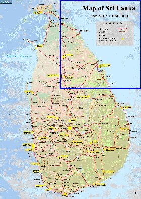 mapa de de estradas Sri Lanka em ingles