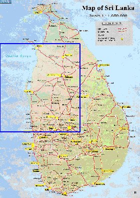 mapa de de estradas Sri Lanka em ingles