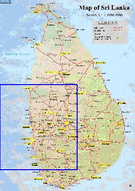 mapa de de estradas Sri Lanka em ingles