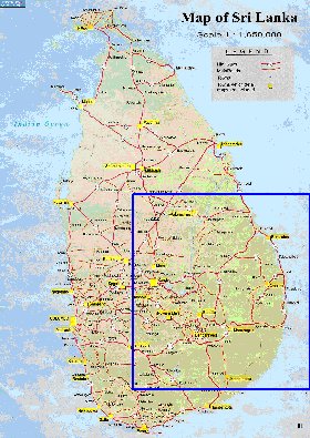 mapa de de estradas Sri Lanka em ingles