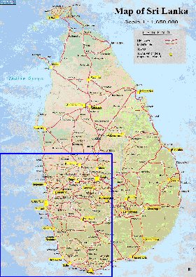 mapa de de estradas Sri Lanka em ingles