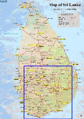 mapa de de estradas Sri Lanka em ingles