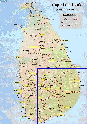 mapa de de estradas Sri Lanka em ingles