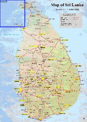 mapa de de estradas Sri Lanka em ingles