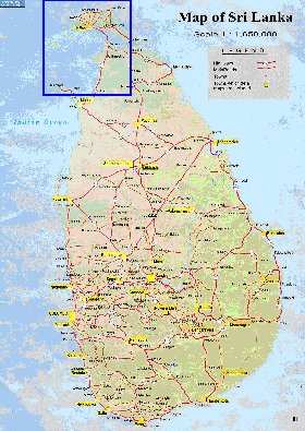 mapa de de estradas Sri Lanka em ingles