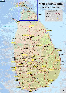 mapa de de estradas Sri Lanka em ingles