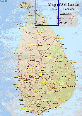 mapa de de estradas Sri Lanka em ingles