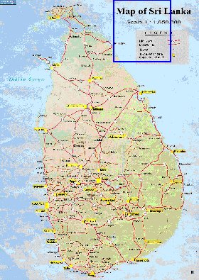 mapa de de estradas Sri Lanka em ingles