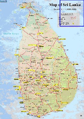 mapa de de estradas Sri Lanka em ingles