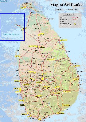 mapa de de estradas Sri Lanka em ingles