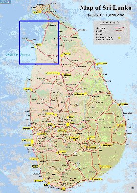 mapa de de estradas Sri Lanka em ingles