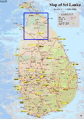 mapa de de estradas Sri Lanka em ingles