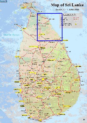 mapa de de estradas Sri Lanka em ingles