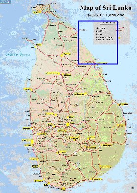 mapa de de estradas Sri Lanka em ingles