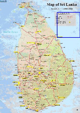 mapa de de estradas Sri Lanka em ingles