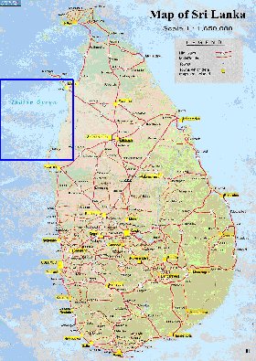 mapa de de estradas Sri Lanka em ingles