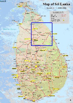 mapa de de estradas Sri Lanka em ingles