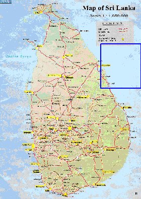 mapa de de estradas Sri Lanka em ingles