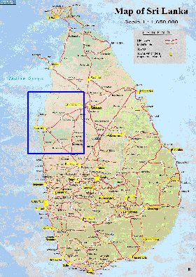 mapa de de estradas Sri Lanka em ingles