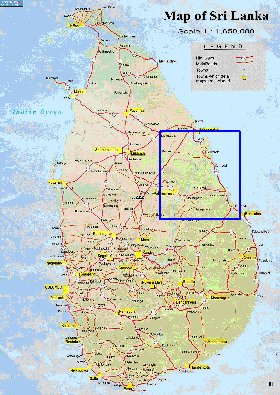 mapa de de estradas Sri Lanka em ingles