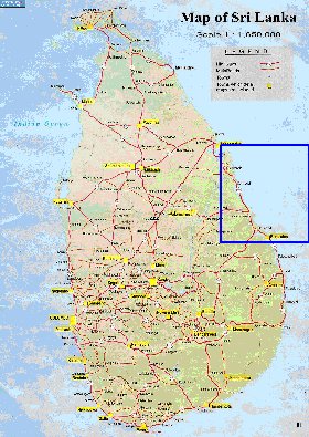 mapa de de estradas Sri Lanka em ingles