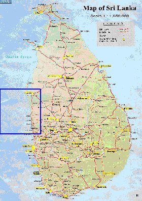 mapa de de estradas Sri Lanka em ingles