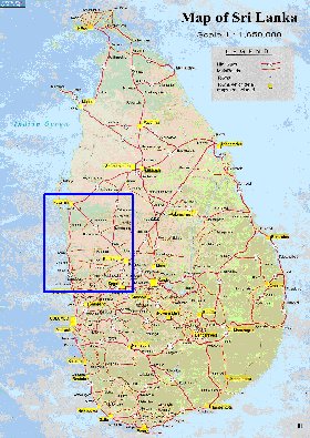 mapa de de estradas Sri Lanka em ingles