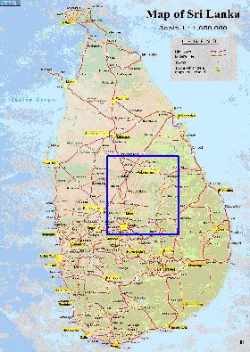 mapa de de estradas Sri Lanka em ingles