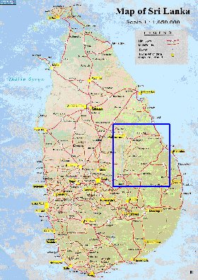 mapa de de estradas Sri Lanka em ingles