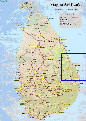 mapa de de estradas Sri Lanka em ingles