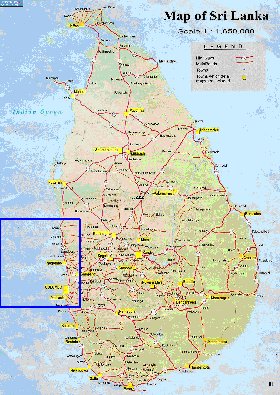 mapa de de estradas Sri Lanka em ingles