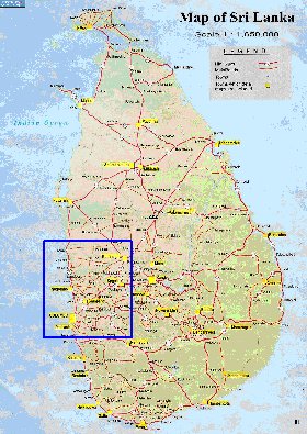 mapa de de estradas Sri Lanka em ingles