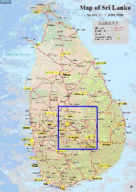 mapa de de estradas Sri Lanka em ingles