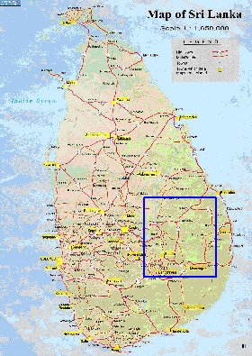 mapa de de estradas Sri Lanka em ingles