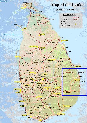 mapa de de estradas Sri Lanka em ingles