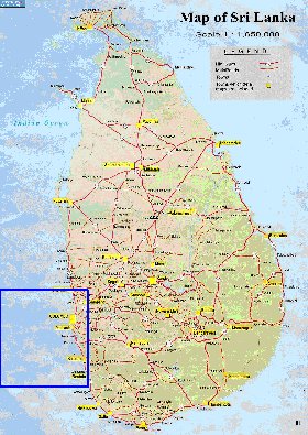 mapa de de estradas Sri Lanka em ingles