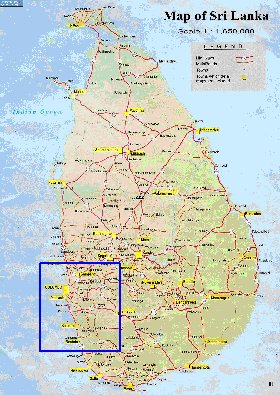 mapa de de estradas Sri Lanka em ingles