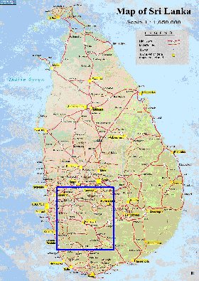 mapa de de estradas Sri Lanka em ingles