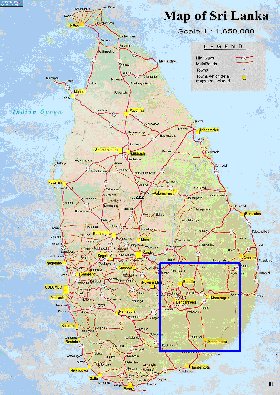 mapa de de estradas Sri Lanka em ingles