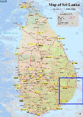 mapa de de estradas Sri Lanka em ingles