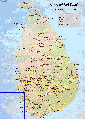 mapa de de estradas Sri Lanka em ingles